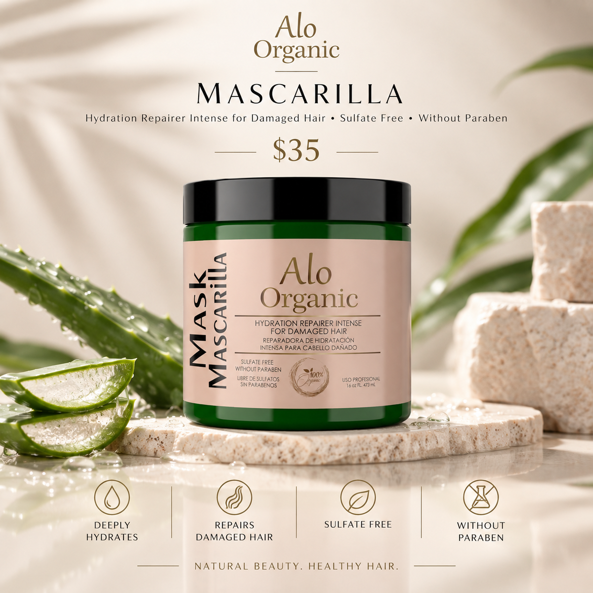 Alo Organic Mascarilla elevated product rendering