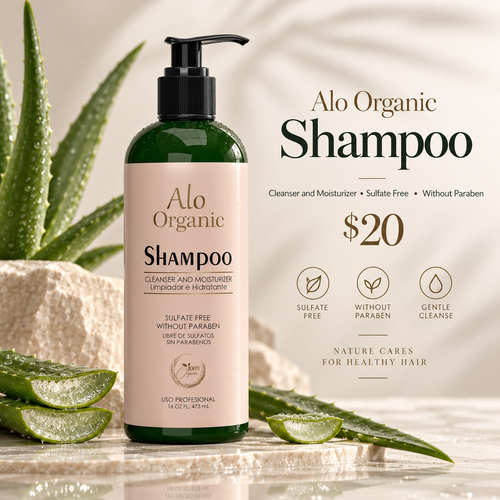 Alo Organic Shampoo elevated product rendering